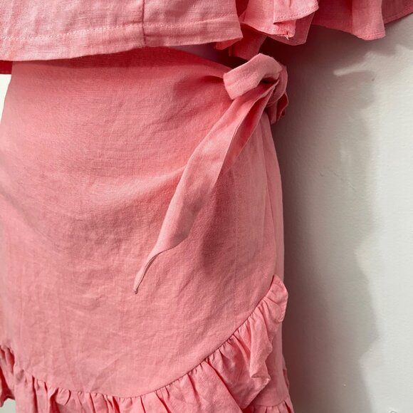 KARLIE Pink Popplin Ruffle Linen‎ Top and Wrap Skirt  Size M - Picture 4 of 7